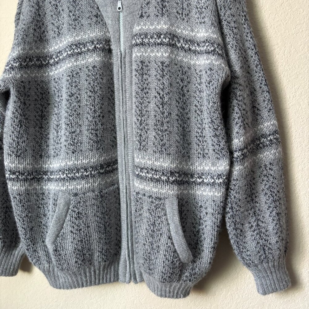 Baby Alpaca Men's XL Printed Gray Full Zip Front Cardigan Jacket Made in Peru - Picture 4 of 12